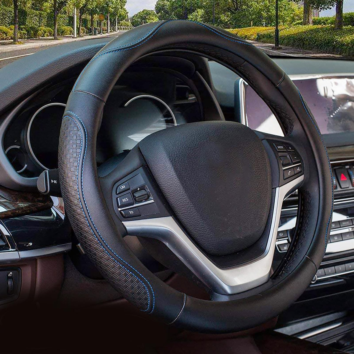 Valleycomfy Leather Steering Wheel Covers Universal 15 inch -Breathable