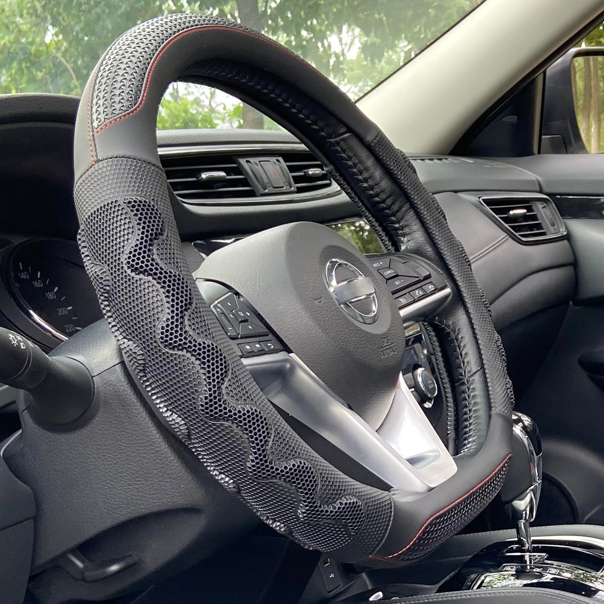 PINCTROT Steering Wheel Cover Great Grip Honeycomb Design 15 Inch All Black