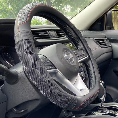 PINCTROT Steering Wheel Cover Great Grip Honeycomb Design 15 Inch All Black