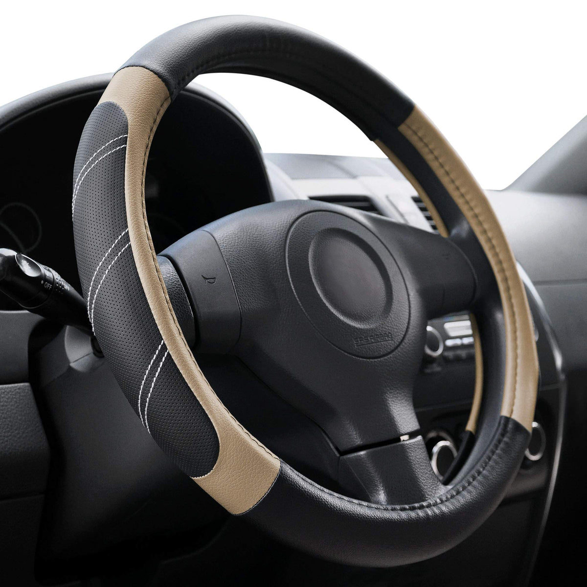 Elantrip Steering Wheel Cover for 14.5" to 15" Wheels, Soft Padded Grip with Anti-Slip Inner Lining, Breathable Comfort for Daily Driving, Easy Stretch Fit for Cars, SUVs and Trucks, Black/Gray
