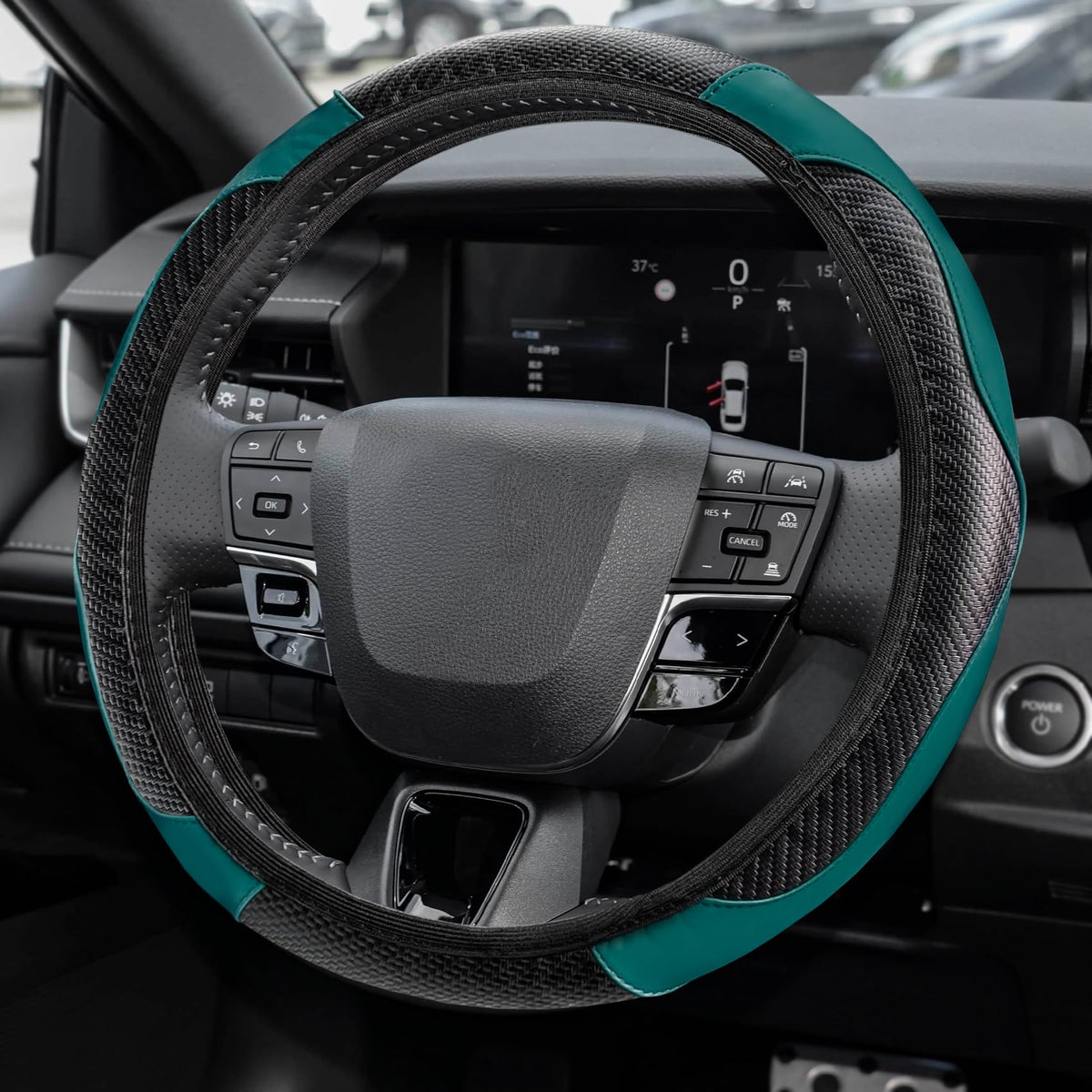 Car Steering Wheel Cover, Steering Wheel Accessories, 15 Inch Microfiber Leather Carbon Fiber Soft Anti-Slip Breathable, Car Accessories Elastic Non-Slip Cover for Most Vehicles