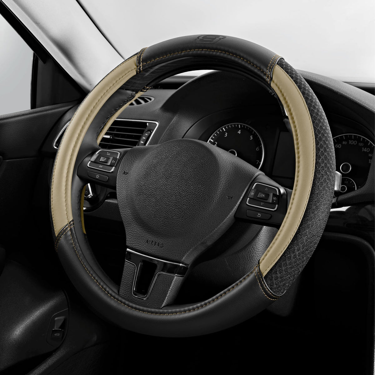 Skechers Air-Cooled Steering Wheel Cover,Leather Car Steering Wheel Cover Universal Fit 14" 1/2-15" Car Wheel Protector for Men Women Fit Suvs,Vans,Sedans,Car,Trucks,Black