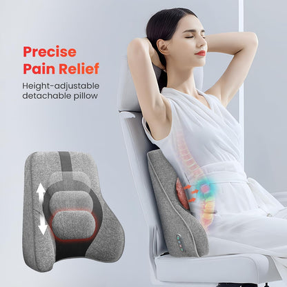 COMFIER Back Lumbar Support Pillow for Office, Heated Back Support with 4 Shiatsu Massage Heads & Heating Function, Memory Foam Lumbar Pillow for Computer Gaming Chair-Gray