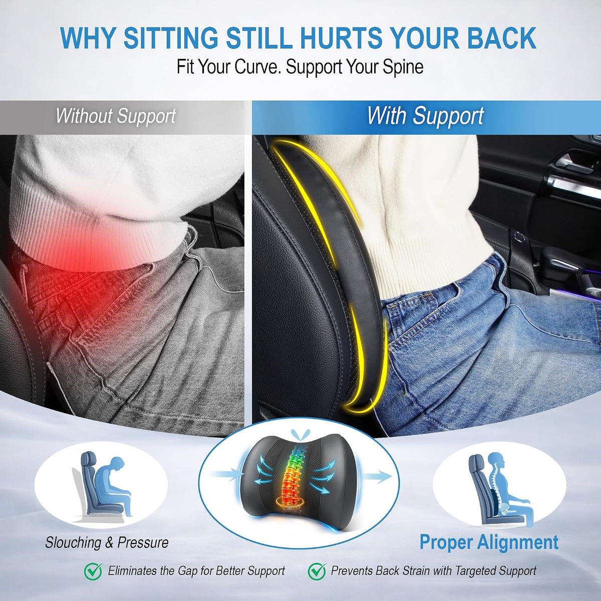 Lofty Aim Lumbar Support Pillow for Car, Car Seat Back Support for Driving