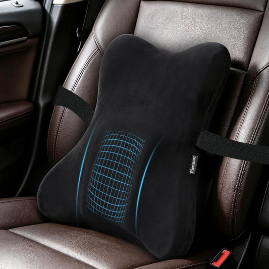 Lumbar Support Pillow, Memory Foam Back Cushion for Car & Office Chair - Black