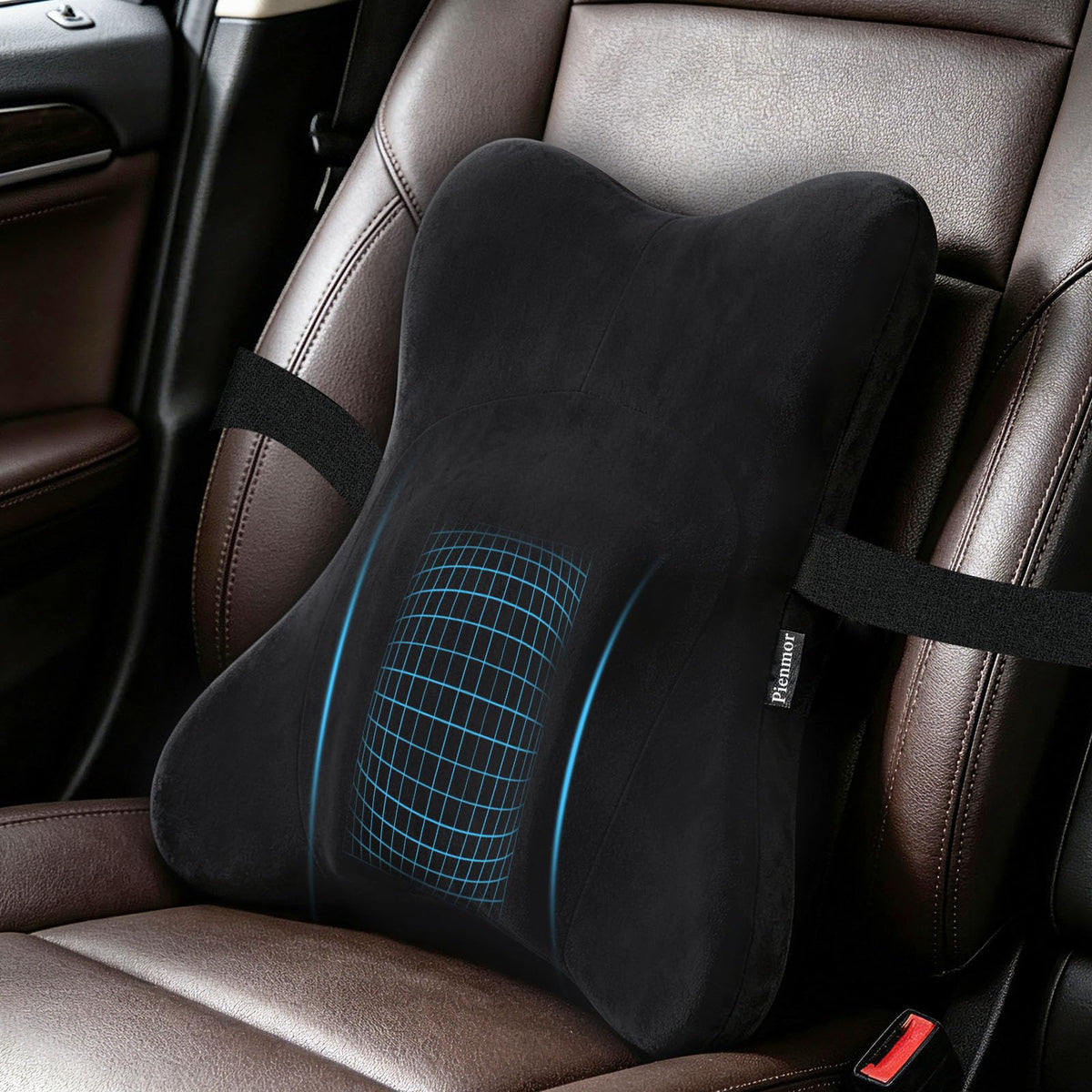 Lumbar Support Pillow, Memory Foam Back Cushion for Car & Office Chair - Black