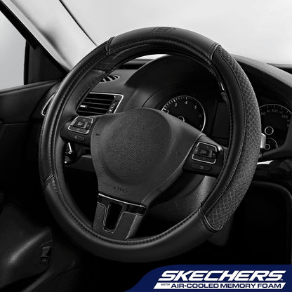 Skechers Air-Cooled Steering Wheel Cover,Leather Car Steering Wheel Cover Universal Fit 14" 1/2-15" Car Wheel Protector for Men Women Fit Suvs,Vans,Sedans,Car,Trucks,Black