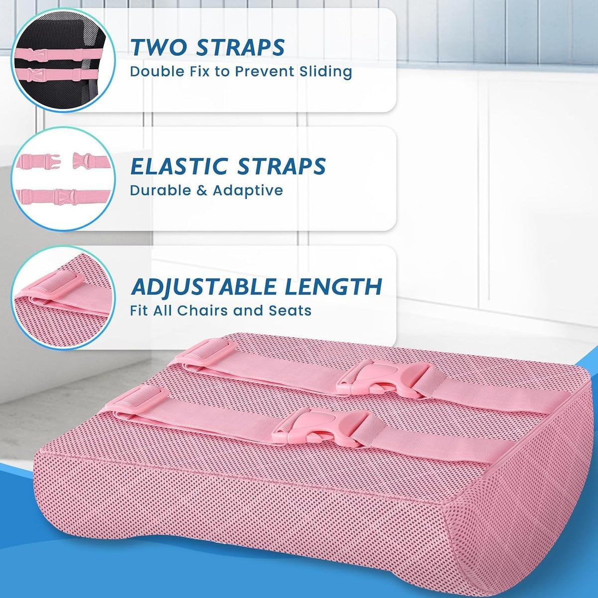 Lumbar Support Pillow for Office Chair, Back Support, Memory Foam, Pink