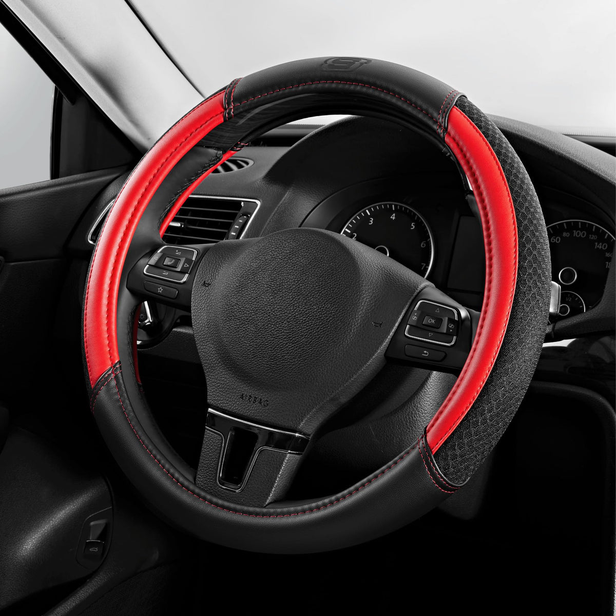 Skechers Air-Cooled Steering Wheel Cover,Leather Car Steering Wheel Cover Universal Fit 14" 1/2-15" Car Wheel Protector for Men Women Fit Suvs,Vans,Sedans,Car,Trucks,Black