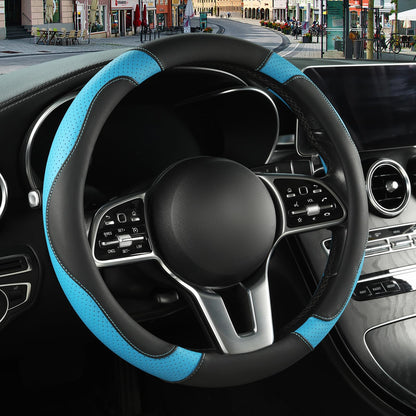 Black Orange Microfiber Leather Steering Wheel Cover 15 inch