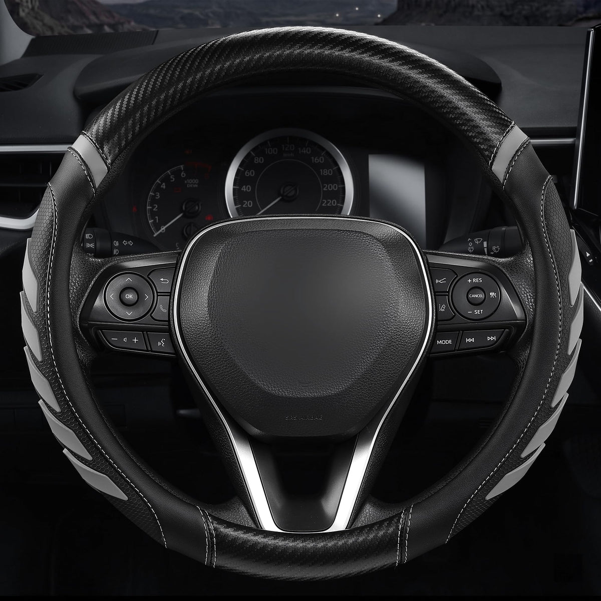 West Llama Carbon Fiber Leather Steering Wheel Cover with Anti-Slip Grip, 3D Textured Design, 14.5-15 Inch Car Steering Wheel Cover, Durable Interior Accessory（Standard Size-Black