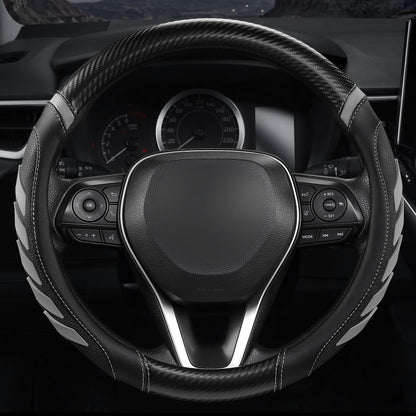 West Llama Carbon Fiber Leather Steering Wheel Cover with Anti-Slip Grip, 3D Textured Design, 14.5-15 Inch Car Steering Wheel Cover, Durable Interior Accessory（Standard Size-Black