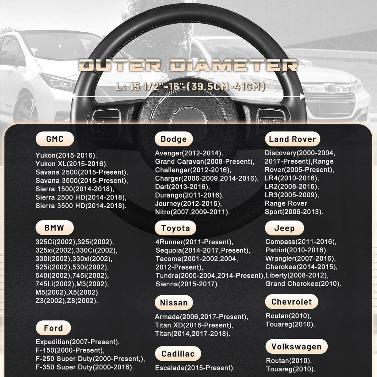 SEG Direct Car Steering Wheel Cover for F150 Tundra Range Rover 15.5"-16"