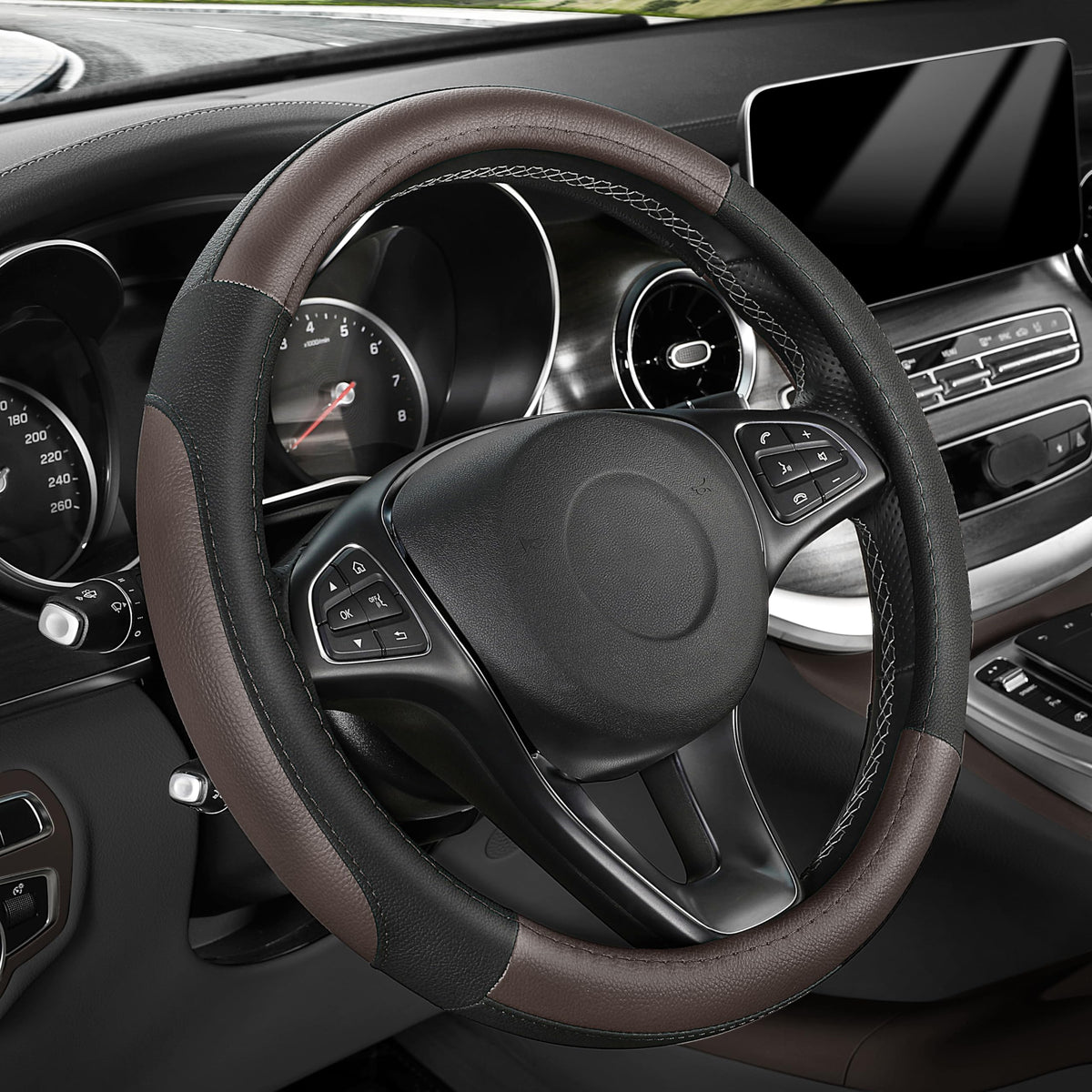 SEG Direct Black Microfiber Leather Auto Car Steering Wheel Cover 15 inch