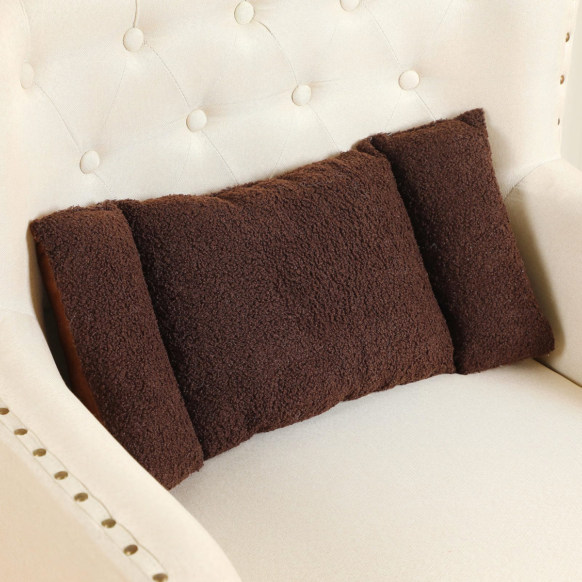 Queekay Fleece Lumbar Support Pillow 3 Section for Office Chair, Gray