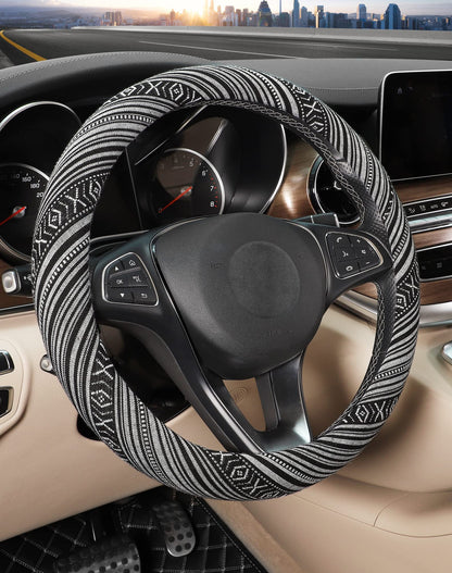 SEG Direct Boho Steering Wheel Cover, Baja Blanket Cloth, Coarse Flax