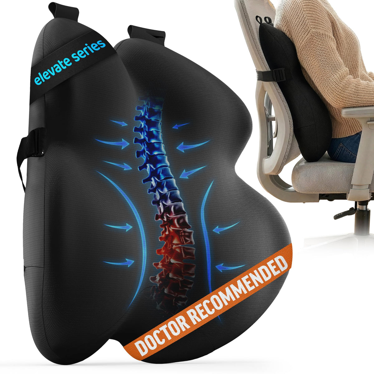 Everlasting Comfort The Original Lumbar Support Pillow for Office Chair - Improves Posture, Promotes Back Pain Relief - Superior Back Support for Gaming and Desk Chairs - Lumbar Pillow for Car, Couch