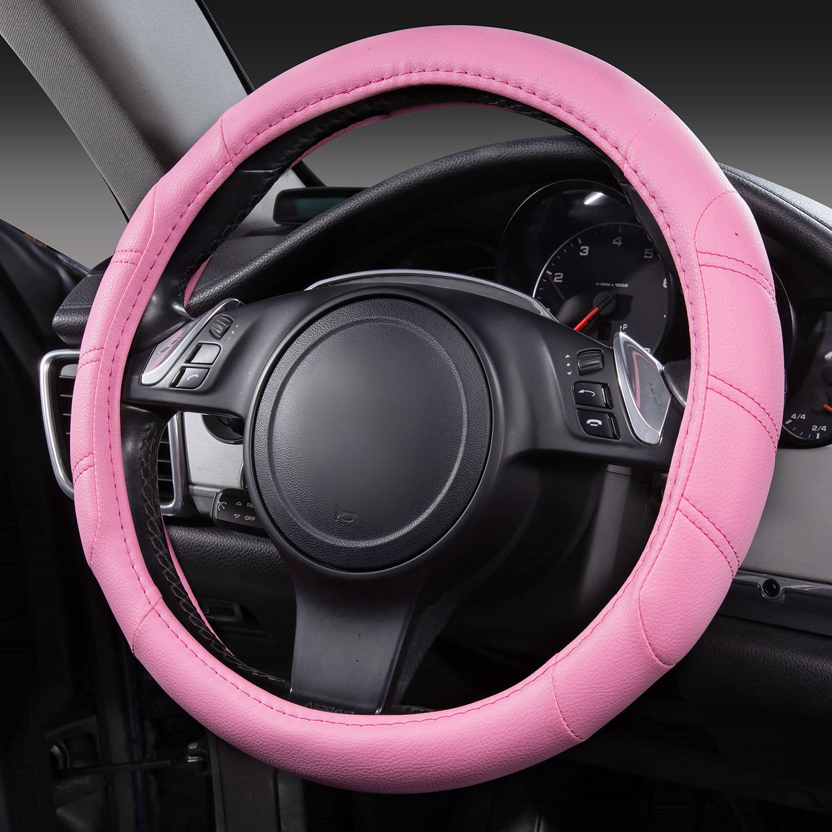 CAR PASS Line Rider Microfiber Leather Sporty Steering Wheel Cover Universal Fits for 95% Truck,SUV,Cars,14.5-15inch Anti-Slip Safety Comfortable Desgin (Black-Blue)