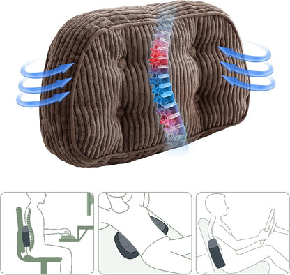 HIGOGOGO Lumbar Support Pillow for Recliner Chair/Accent Chair/Couch/Office Chair, Tufted Corduroy Back Support Cushion for Elderly, Recliner Cushions for Back Rest, Pain Relief, Reading, Brown