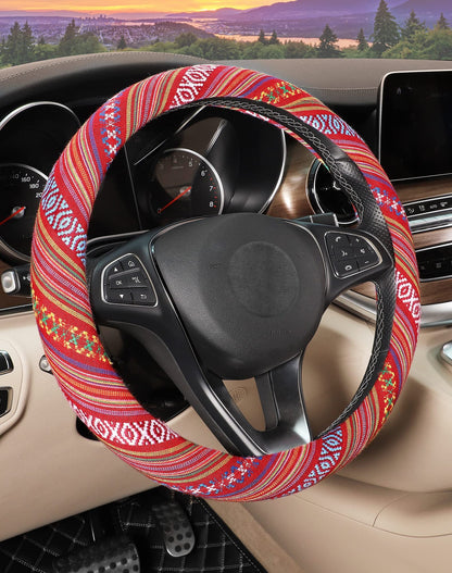 SEG Direct Boho Steering Wheel Cover, Baja Blanket Cloth, Coarse Flax