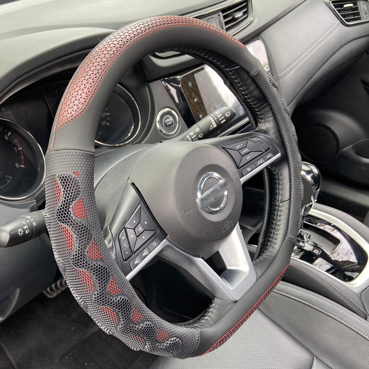 PINCTROT Steering Wheel Cover Great Grip Honeycomb Design 15 Inch All Black