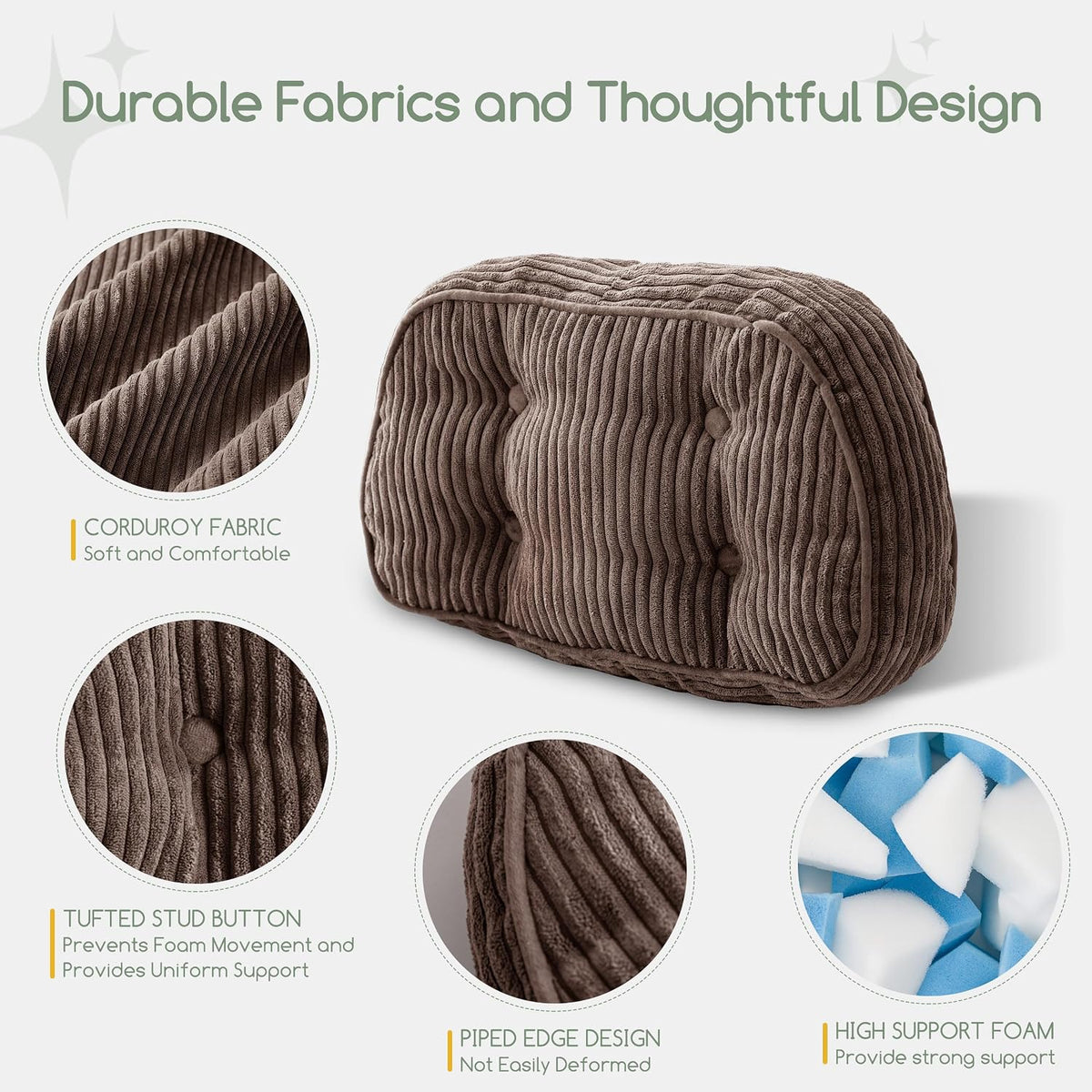 HIGOGOGO Lumbar Support Pillow for Recliner Chair/Accent Chair/Couch/Office Chair, Tufted Corduroy Back Support Cushion for Elderly, Recliner Cushions for Back Rest, Pain Relief, Reading, Brown