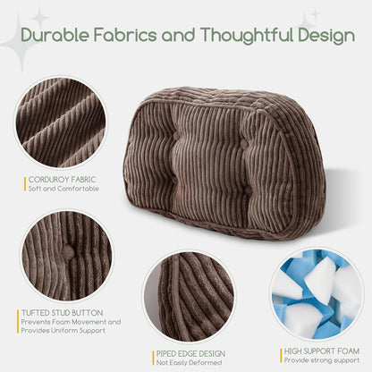 HIGOGOGO Lumbar Support Pillow for Recliner Chair/Accent Chair/Couch/Office Chair, Tufted Corduroy Back Support Cushion for Elderly, Recliner Cushions for Back Rest, Pain Relief, Reading, Brown