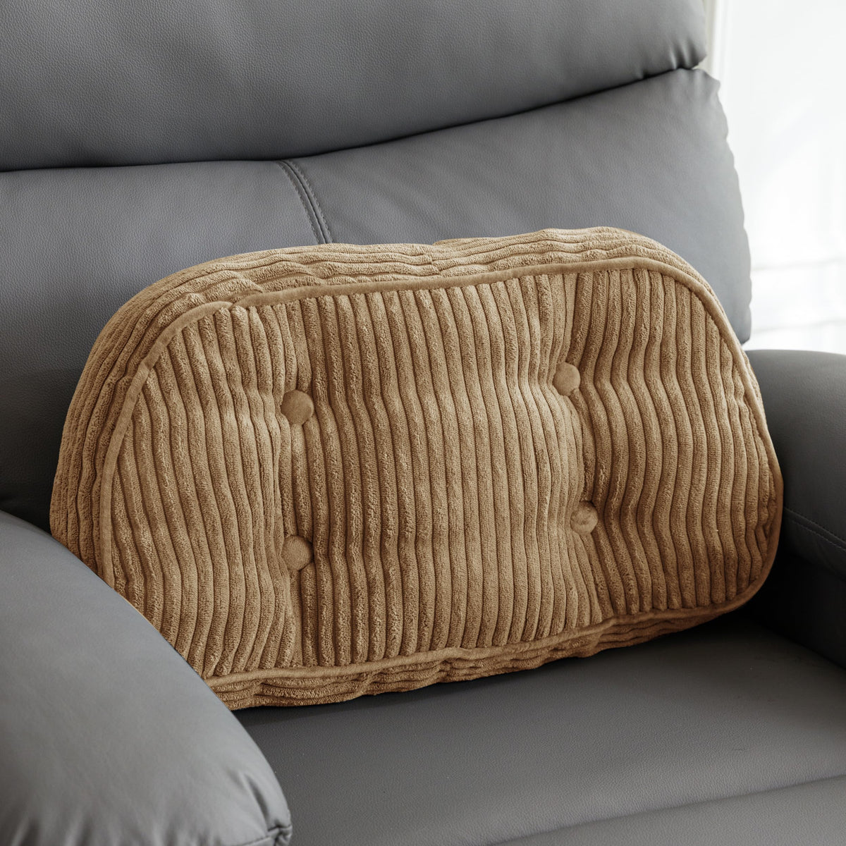 HIGOGOGO Lumbar Support Pillow for Recliner Chair/Accent Chair/Couch/Office Chair, Tufted Corduroy Back Support Cushion for Elderly, Recliner Cushions for Back Rest, Pain Relief, Reading, Brown