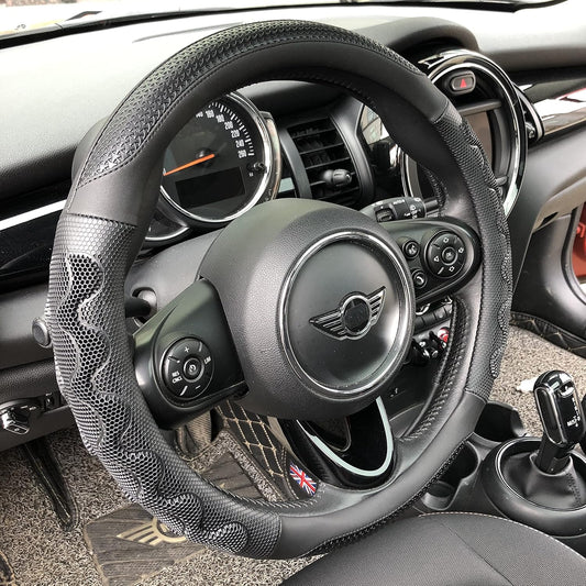 PINCTROT Steering Wheel Cover Great Grip Honeycomb Design 15 Inch All Black